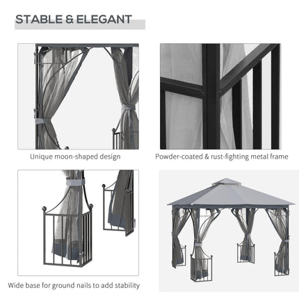 3x3 Metre Garden Gazebo with Mesh Sides and Metal Frame - Light Grey