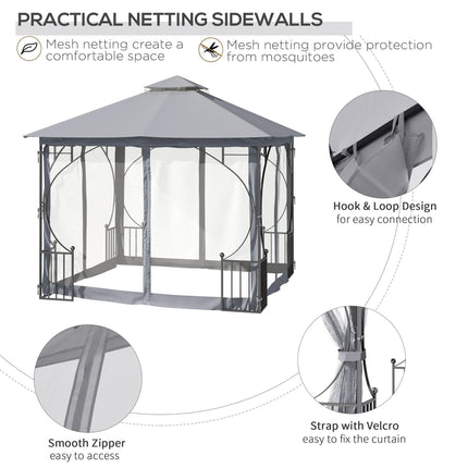 3x3 Metre Garden Gazebo with Mesh Sides and Metal Frame - Light Grey