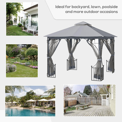 3x3 Metre Garden Gazebo with Mesh Sides and Metal Frame - Light Grey