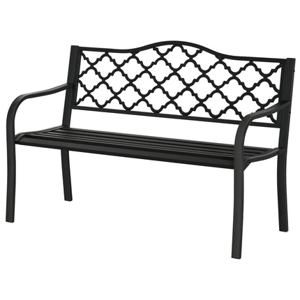 2 Seater Cast Iron Garden Bench with Armrests - Matte Black