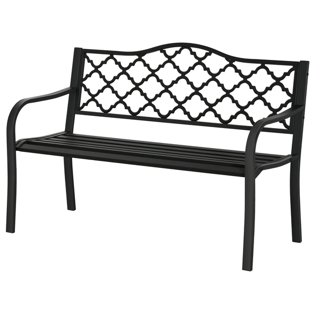 2 Seater Cast Iron Garden Bench with Armrests - Matte Black
