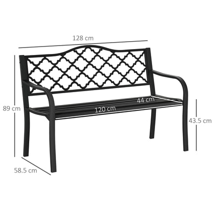2 Seater Cast Iron Garden Bench with Armrests - Matte Black