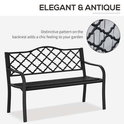 2 Seater Cast Iron Garden Bench with Armrests - Matte Black