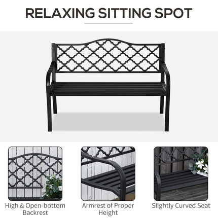 2 Seater Cast Iron Garden Bench with Armrests - Matte Black
