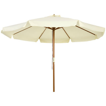 3.3m Patio Umbrella with Bamboo Ribs and Wood Pole, Ruffled Canopy - Beige