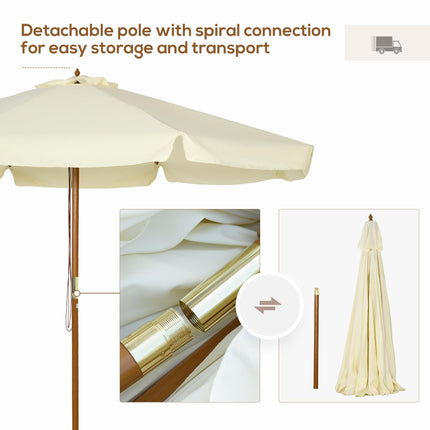 3.3m Patio Umbrella with Bamboo Ribs and Wood Pole, Ruffled Canopy - Beige