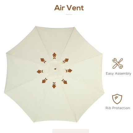 3.3m Patio Umbrella with Bamboo Ribs and Wood Pole, Ruffled Canopy - Beige
