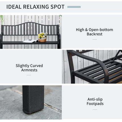 Metal Outdoor Bench with Liftable Middle Table, Patio Loveseat, Garden Bench for Garden, Porch, Seats 2–3 People, Black