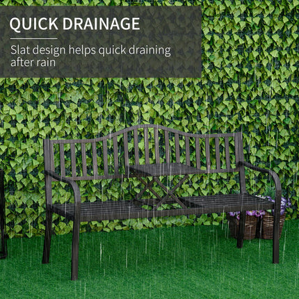 Metal Outdoor Bench with Liftable Middle Table, Patio Loveseat, Garden Bench for Garden, Porch, Seats 2–3 People, Black
