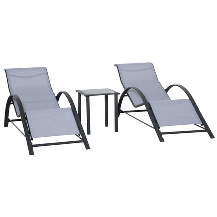 3 Piece Outdoor Recliner Lounge Set with Table Metal Frame - Light Grey