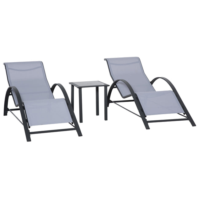 3 Piece Outdoor Recliner Lounge Set with Table Metal Frame - Light Grey