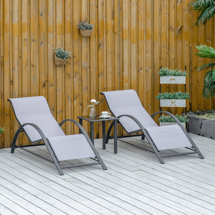 3 Piece Outdoor Recliner Lounge Set with Table Metal Frame - Light Grey