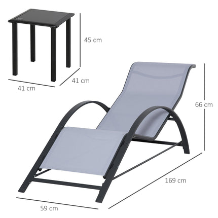 3 Piece Outdoor Recliner Lounge Set with Table Metal Frame - Light Grey