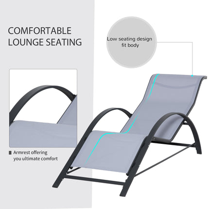 3 Piece Outdoor Recliner Lounge Set with Table Metal Frame - Light Grey