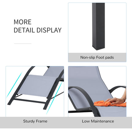 3 Piece Outdoor Recliner Lounge Set with Table Metal Frame - Light Grey