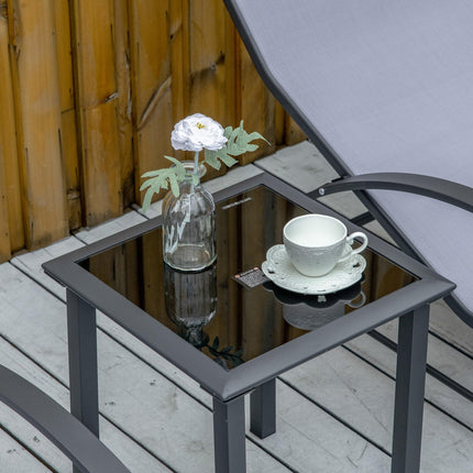 3 Piece Outdoor Recliner Lounge Set with Table Metal Frame - Light Grey