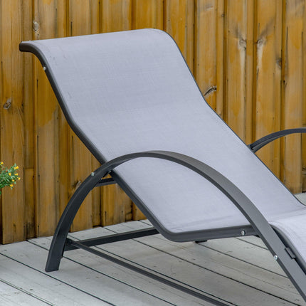 3 Piece Outdoor Recliner Lounge Set with Table Metal Frame - Light Grey