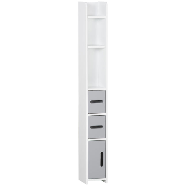 Modern Freestanding Bathroom Storage Cabinet with Open Shelves, Tallboy Design - Grey
