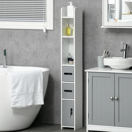 Modern Freestanding Bathroom Storage Cabinet with Open Shelves, Tallboy Design - Grey
