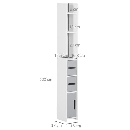 Modern Freestanding Bathroom Storage Cabinet with Open Shelves, Tallboy Design - Grey
