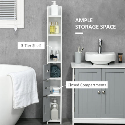 Modern Freestanding Bathroom Storage Cabinet with Open Shelves, Tallboy Design - Grey