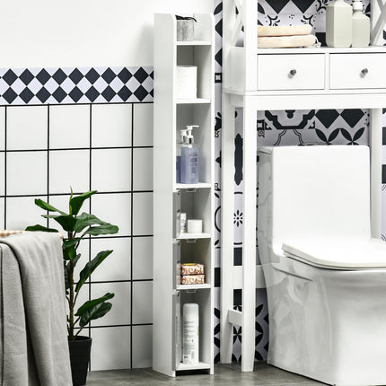 Modern Freestanding Bathroom Storage Cabinet with Open Shelves, Tallboy Design - Grey
