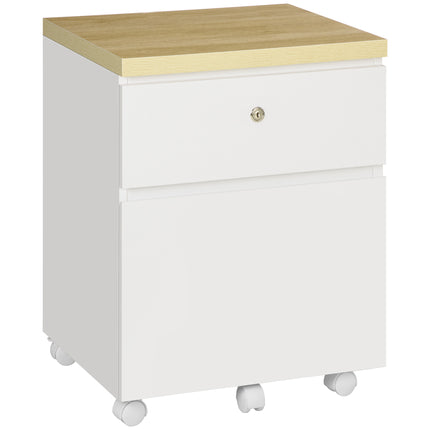 2-Drawer Mobile Filing Cabinet with Lock and Hanging Bars for A4 Files - White