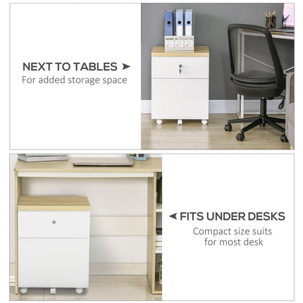 2-Drawer Mobile Filing Cabinet with Lock and Hanging Bars for A4 Files - White