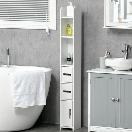 Modern Freestanding Tall Bathroom Storage Cabinet with Shelves and 3 Cupboards - White