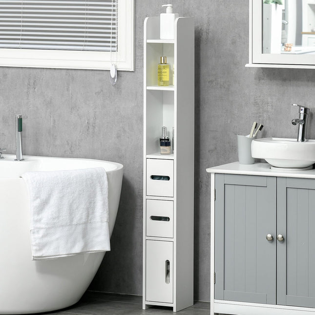 Modern Freestanding Tall Bathroom Storage Cabinet with Shelves and 3 Cupboards - White