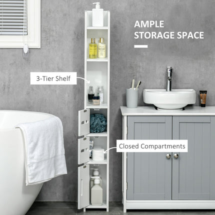 Modern Freestanding Tall Bathroom Storage Cabinet with Shelves and 3 Cupboards - White