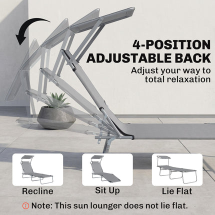 Adjustable Folding Reclining Lounger with Sun Shade Awning for Outdoor Patio Beach Garden - Light Grey