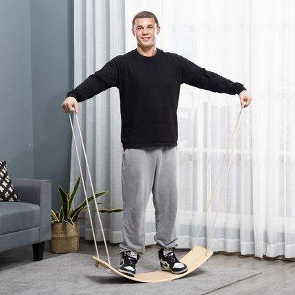 Wood Wobble Balance Board with Ropes for Full Body Workout - Natural
