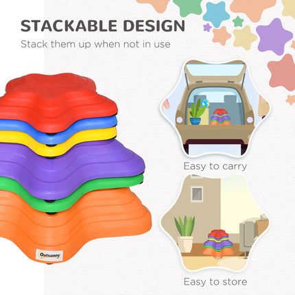 Set of 6 Non-Slip Starfish Balance Stepping Stones for Kids - Multi-Coloured