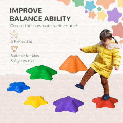 Set of 6 Non-Slip Starfish Balance Stepping Stones for Kids - Multi-Coloured