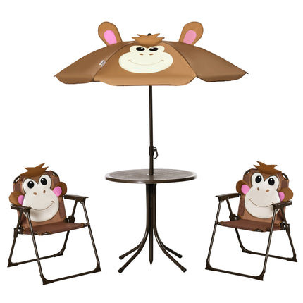 4 Piece Kids Outdoor Picnic Set with Adjustable Sun Umbrella - Brown