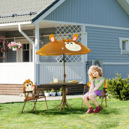 4 Piece Kids Outdoor Picnic Set with Adjustable Sun Umbrella - Brown