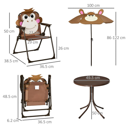 4 Piece Kids Outdoor Picnic Set with Adjustable Sun Umbrella - Brown