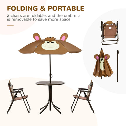 4 Piece Kids Outdoor Picnic Set with Adjustable Sun Umbrella - Brown