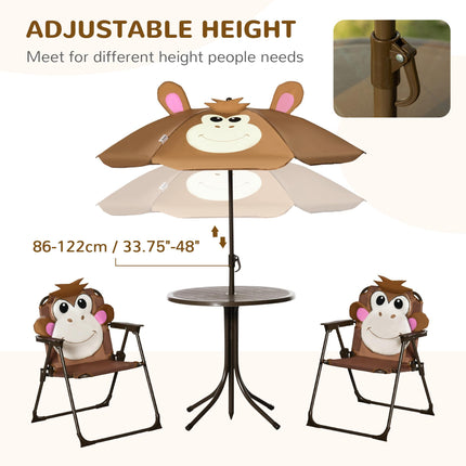 4 Piece Kids Outdoor Picnic Set with Adjustable Sun Umbrella - Brown