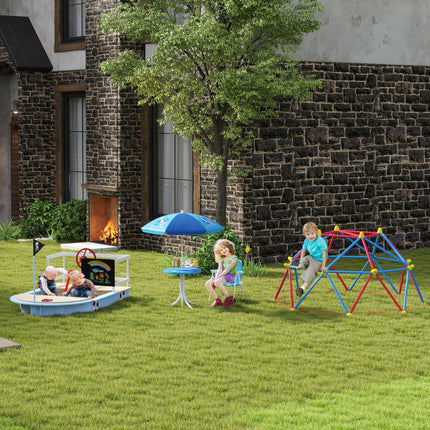 4 Piece Kids Picnic Table Set with Adjustable Umbrella and Shark Design - Blue