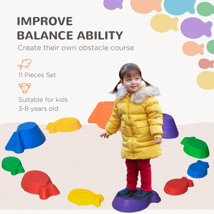 11 Piece Kids Balance Stepping Stones Set with Non-Slip Base - Multicoloured