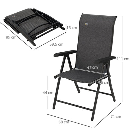 Set of 2 Adjustable Outdoor Wicker Folding Chairs with Steel Frames - Brown