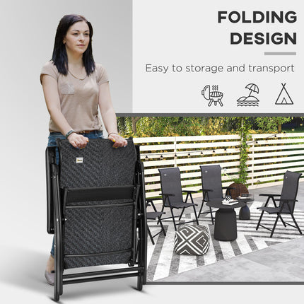 Set of 2 Adjustable Outdoor Wicker Folding Chairs with Steel Frames - Brown