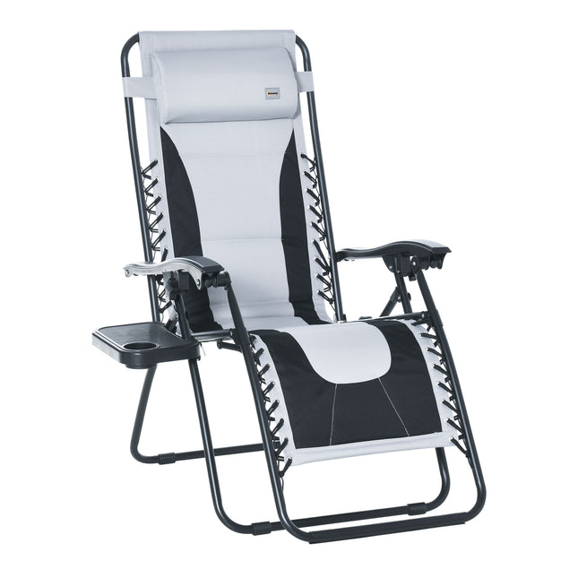 Zero Gravity Folding Recliner Chair with Cup Holder and Side Tray - Light Grey