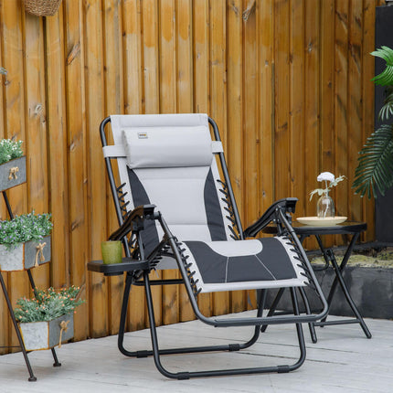 Zero Gravity Folding Recliner Chair with Cup Holder and Side Tray - Light Grey