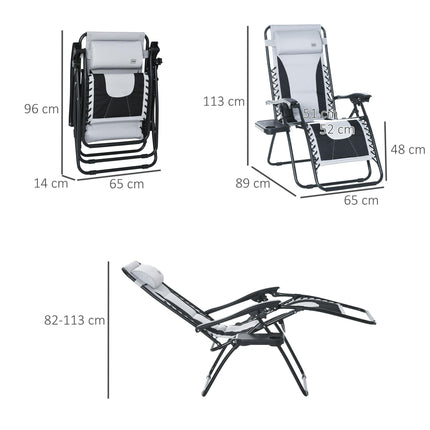 Zero Gravity Folding Recliner Chair with Cup Holder and Side Tray - Light Grey