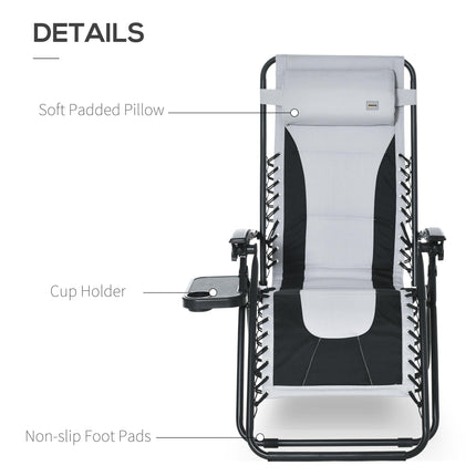 Zero Gravity Folding Recliner Chair with Cup Holder and Side Tray - Light Grey