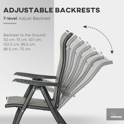 Set of 2 Adjustable Outdoor Folding Wicker Chairs with Steel Frames - Red Brown