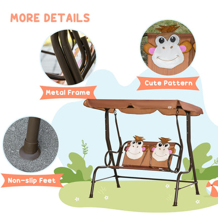 Kids Double Canopy Swing Chair with Adjustable Awning and Safety Seatbelts - Coffee